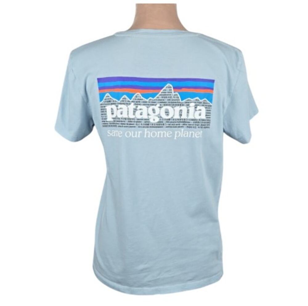 Patagonia P-6 Mission Womens Graphic Tee Organic Cotton Light Blue S